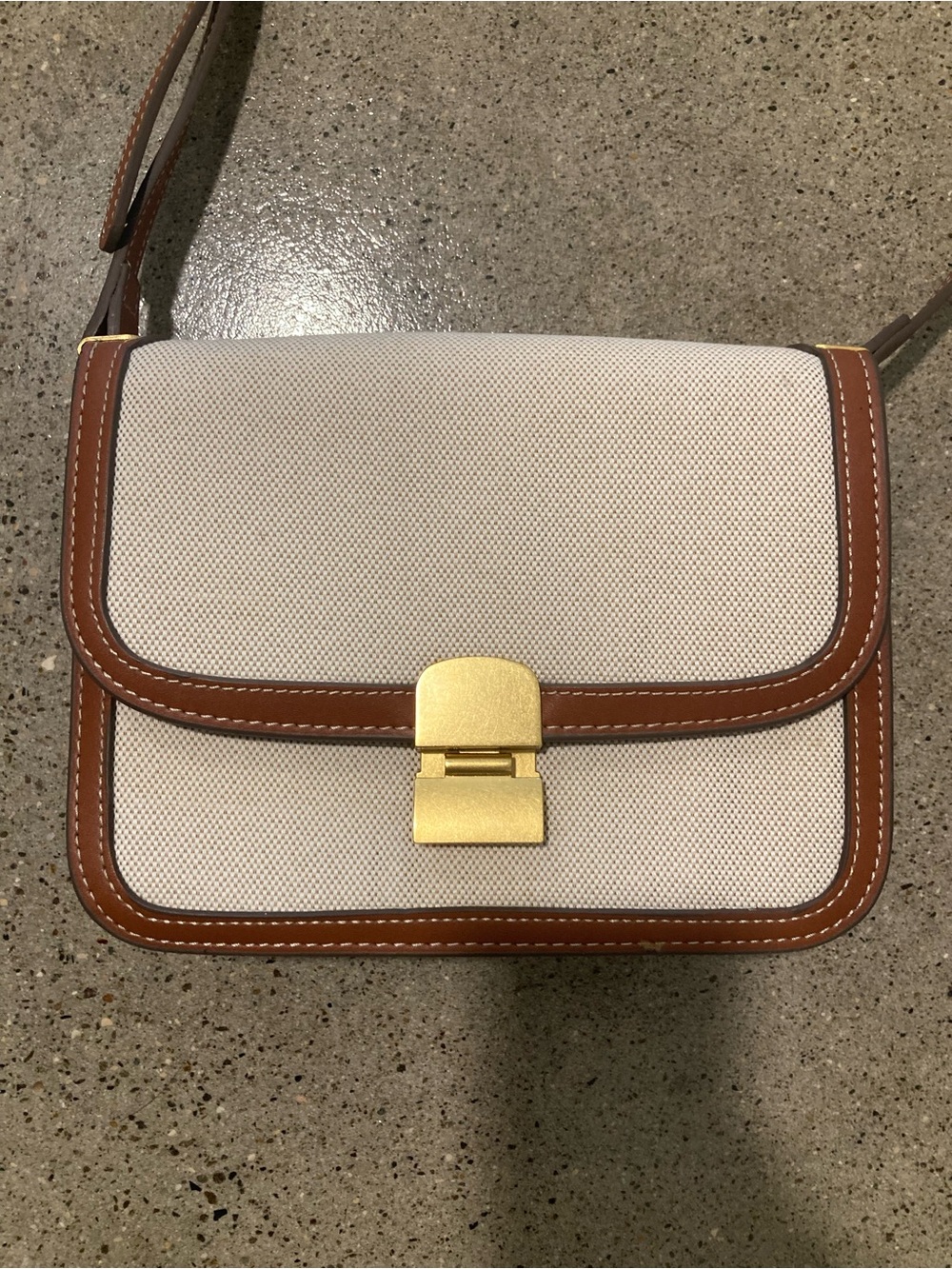 Mango Cream Canvas Crossbody with Brown Trim and Gold Clasp
